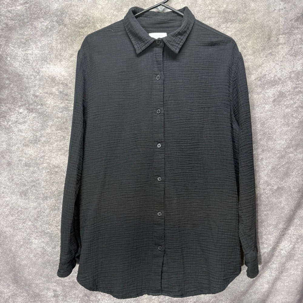 Little Moon Aritzia Black Double Gauze Cotton Button Down Shirt Sz M Minimalist